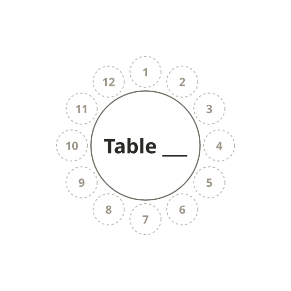 A blank round table with 12 chairs numbered 1 to 12 clockwise from the top, and a line for the table name.