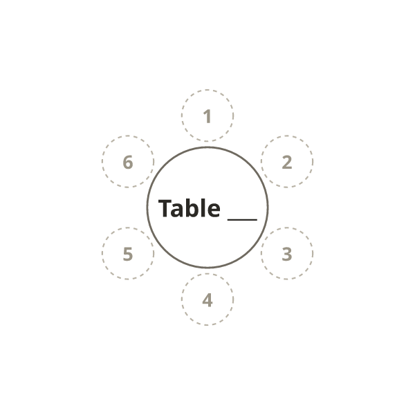 A blank round table with 6 chairs numbered 1 to 6 clockwise from the top, and a line for the table name.